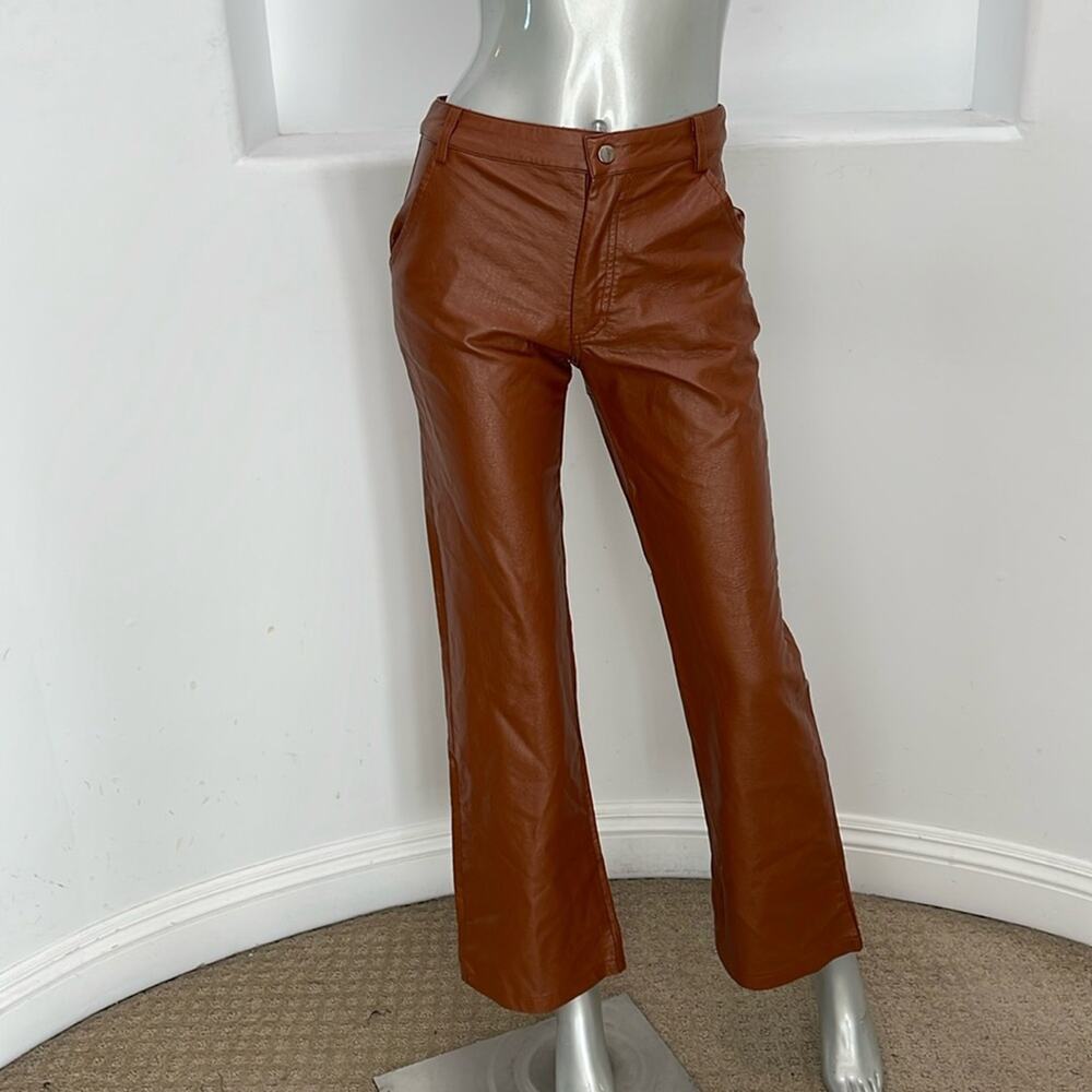Princess Polly Vegan Leather  High - waist Pants Brown Straight Leg Size 2 Fall